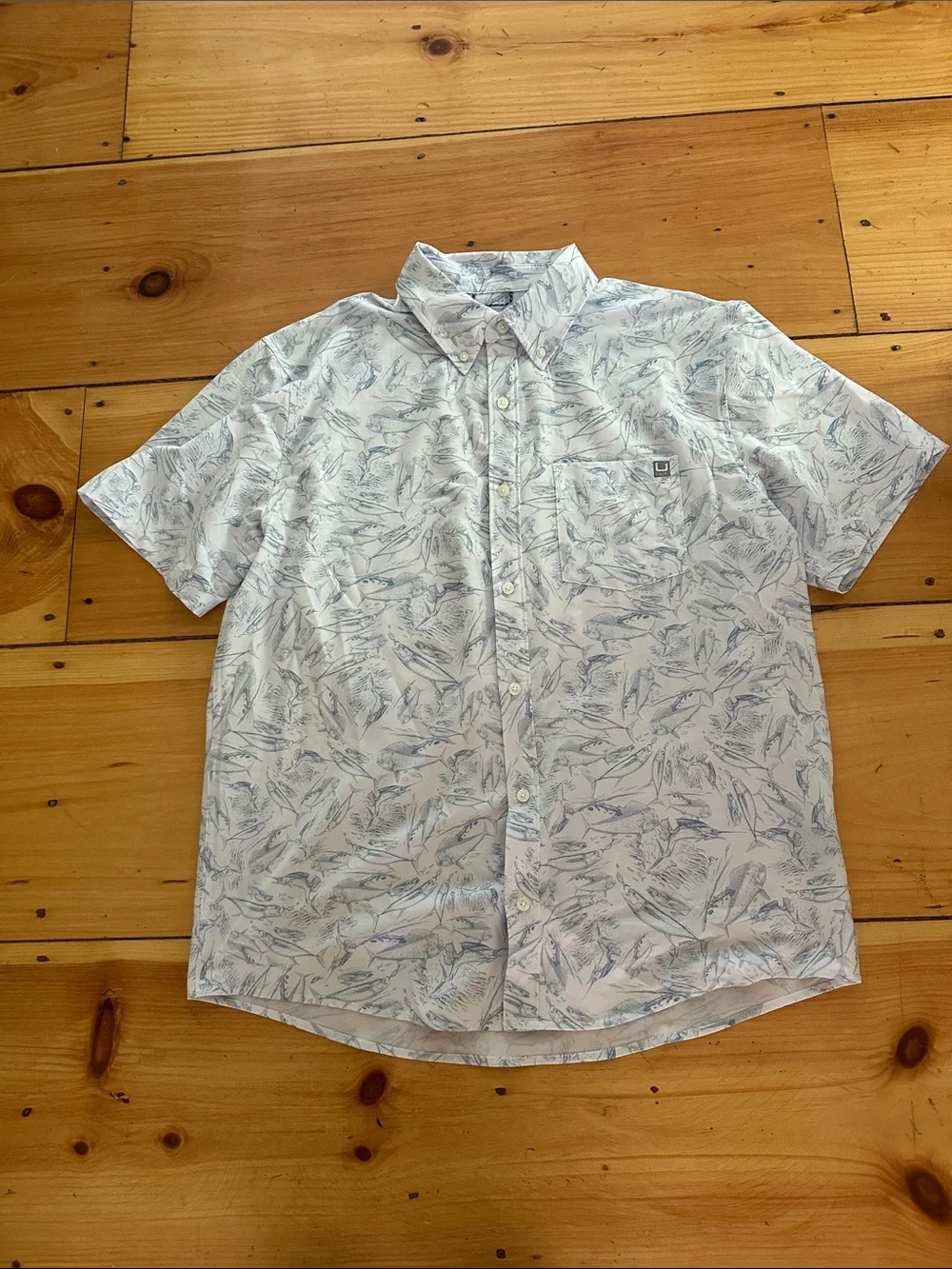 Huk Light Blue & White Short-Sleeve Printed Button-Down Shirt - Picture 1 of 4